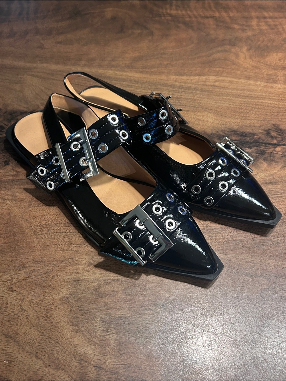 Boutique Pointed Patent Buckle Ballet Flats